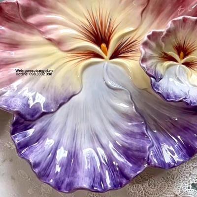 ĐĨA SỨ ĐỰNG HOA QUẢ 2 NGĂN HỌA TIẾT HOA